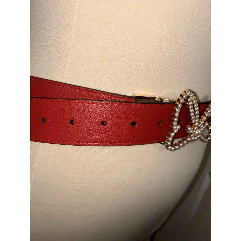 Disney Minnie Mouse Pearl Buckle Red Faux Leather Belt Plus Size 3x